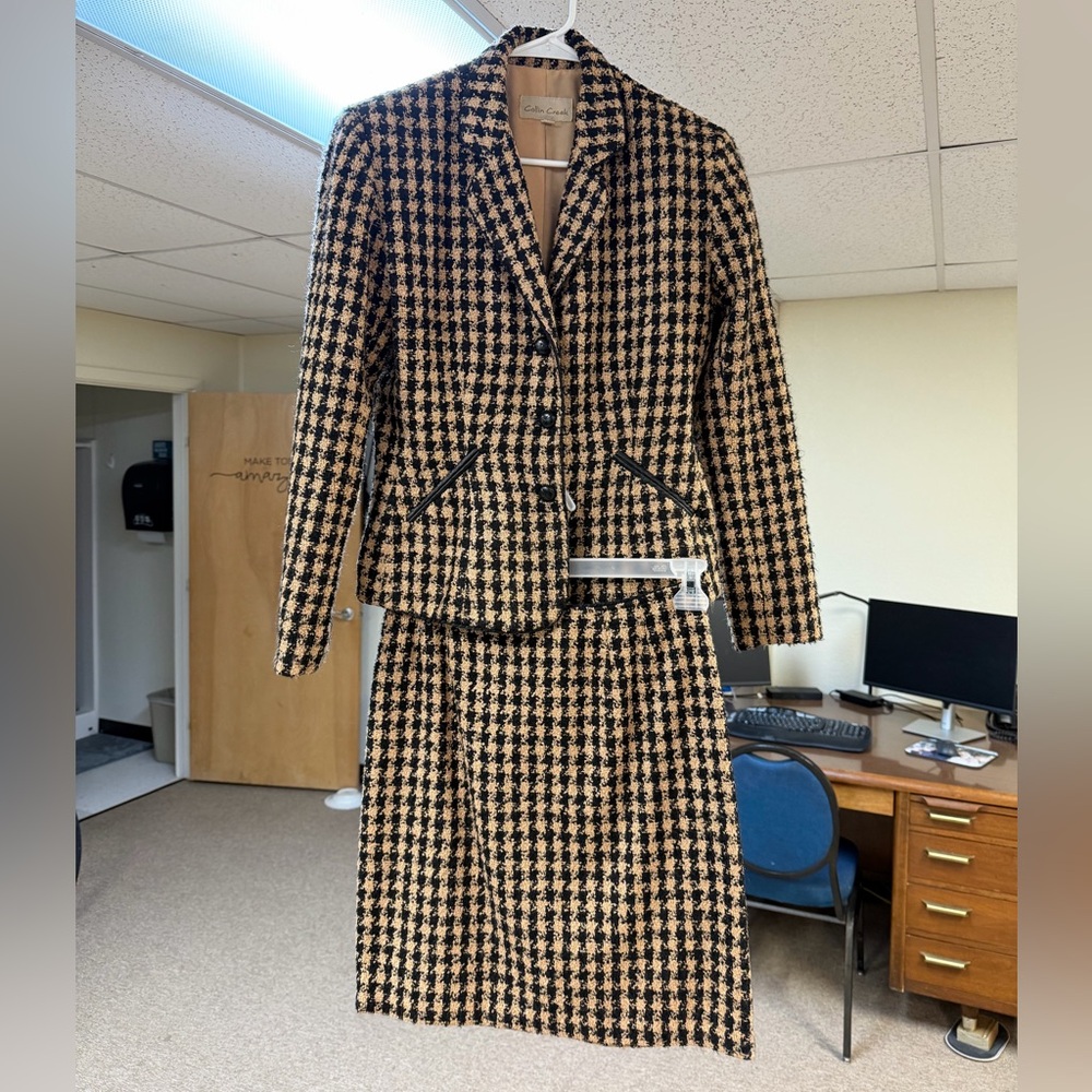 Classic Houndstooth Blazer and Skirt Set